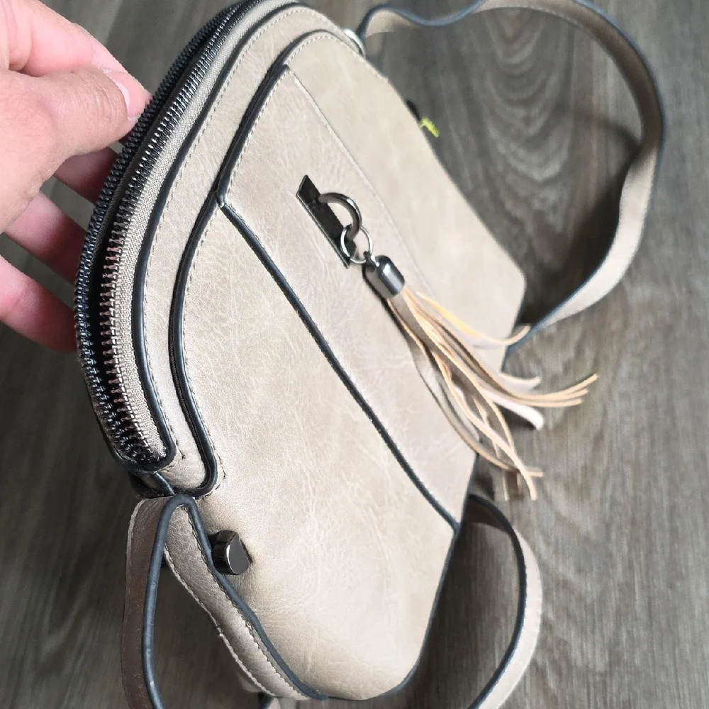 Elegant Taupe Crossbody Bag with Tassel